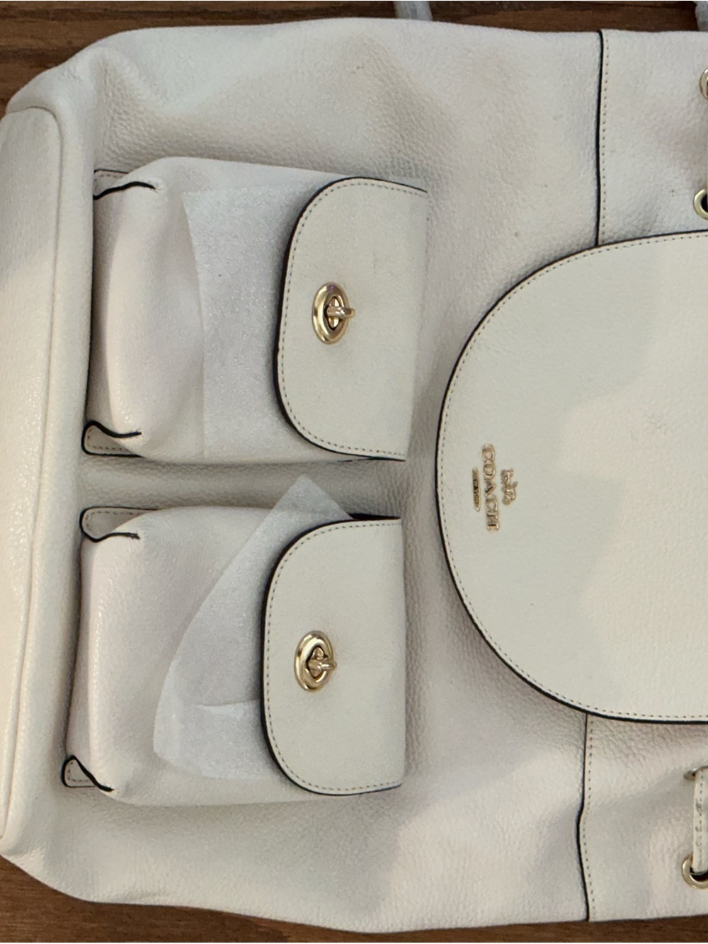 Coach White Pebbled Leather Drawstring Backpack with Front Pockets - Picture 4 of 5